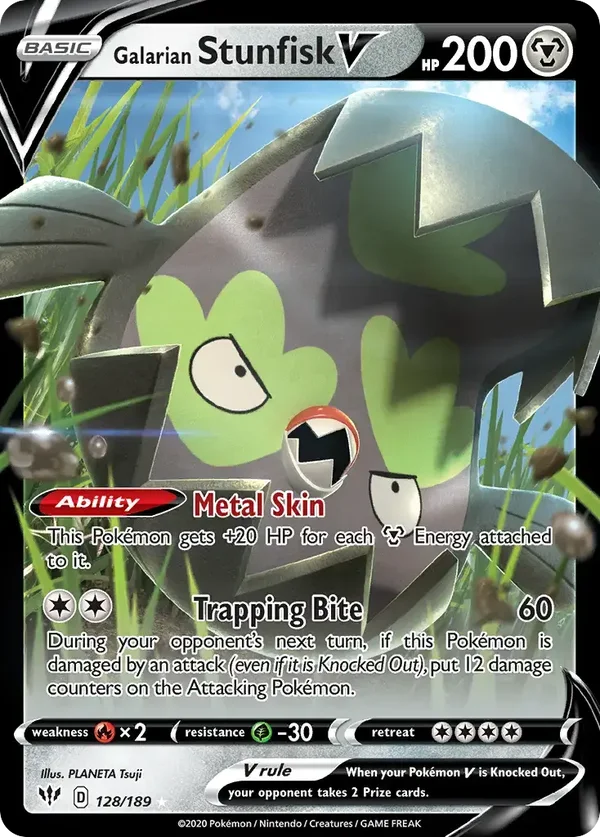 Galarian Stunfisk V 128/189 Darkness Ablaze Rare Holo V
