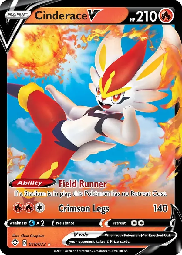 Cinderace V 018/072 Shining Fates Rare Holo V