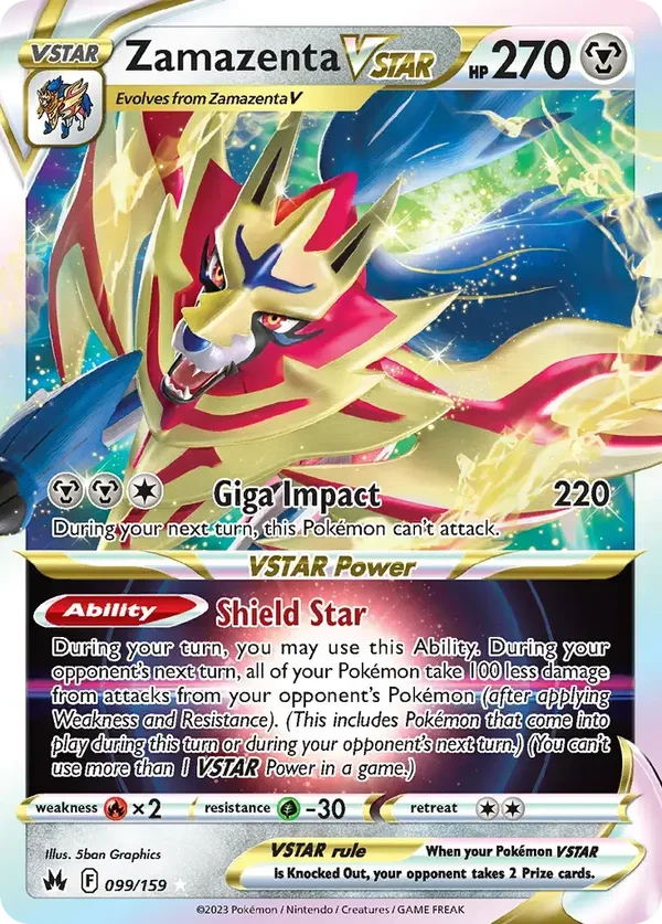 Zamazenta Vstar 099/159 Crown Zenith Rare Holo Vstar