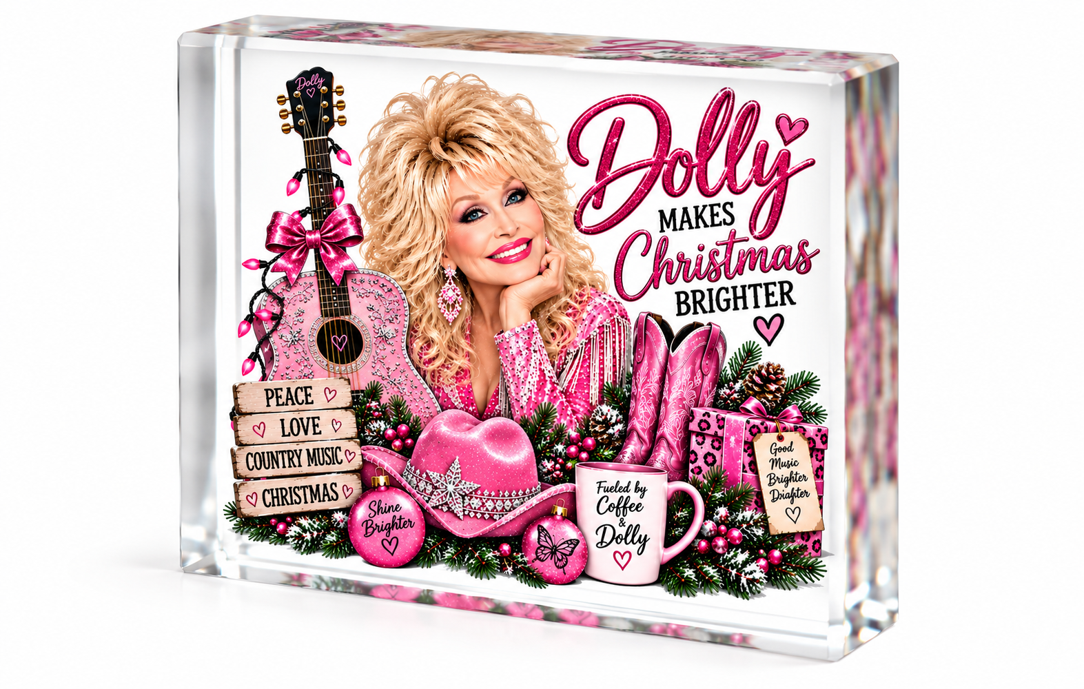 Dolly Parton Christmas - Crystal Rectangle Image Block Square Corners