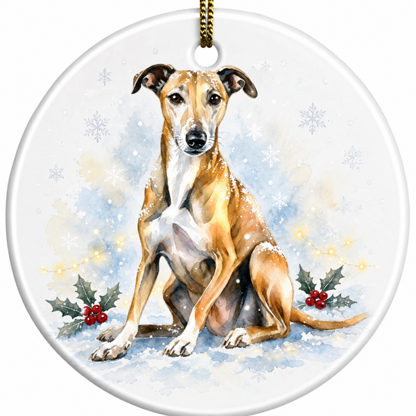 Christmas Lurcher - Ceramic Round Ornament