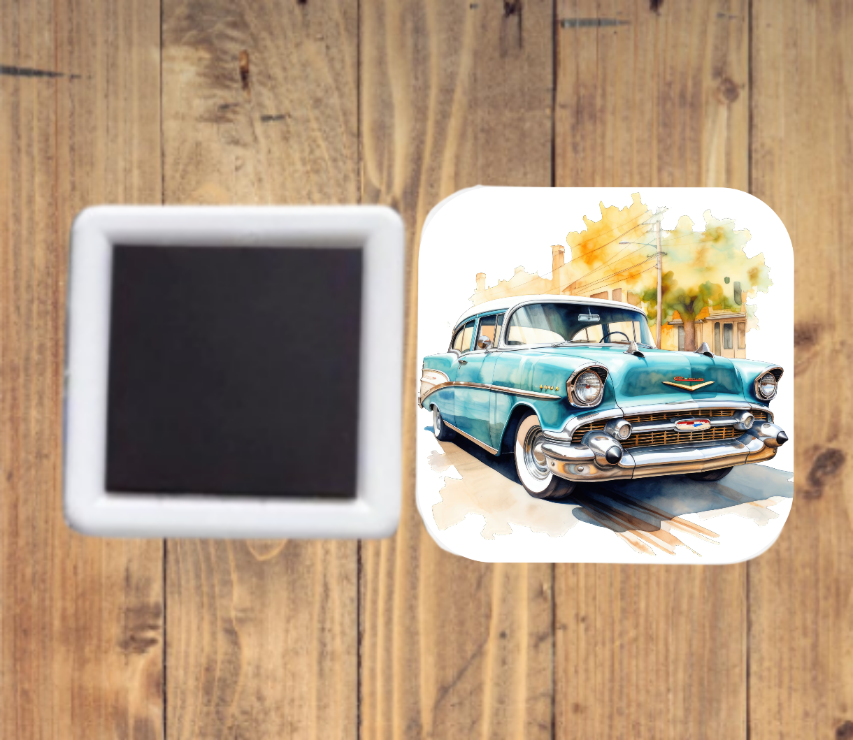 Classic Cars Watercolour - Square Magnet