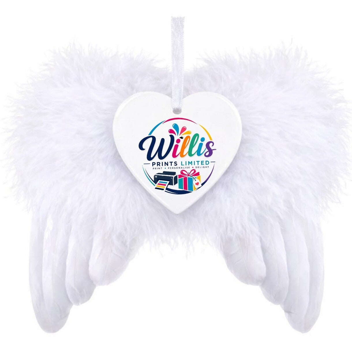 Personalised & Bespoke  - Memorial Heart Angel Feather Wing Ornament