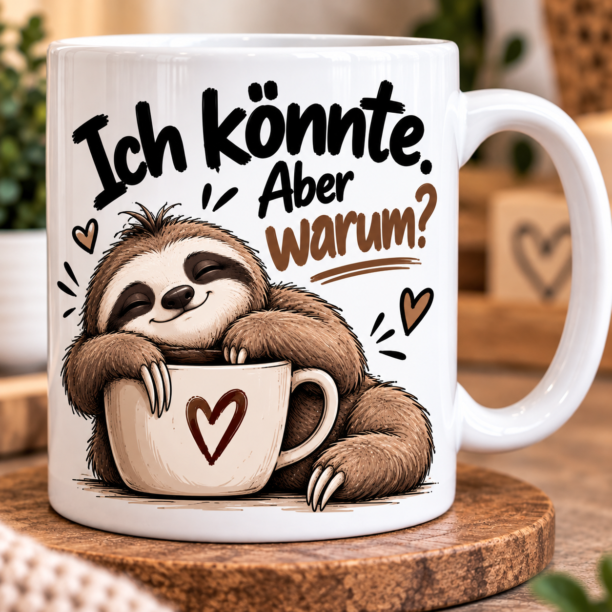 Faultier-Tasse „Ich könnte. Aber warum?“