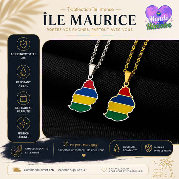 Collier Île Maurice 🇲🇺 – Aux Couleurs du Drapeau en Acier Inoxydable