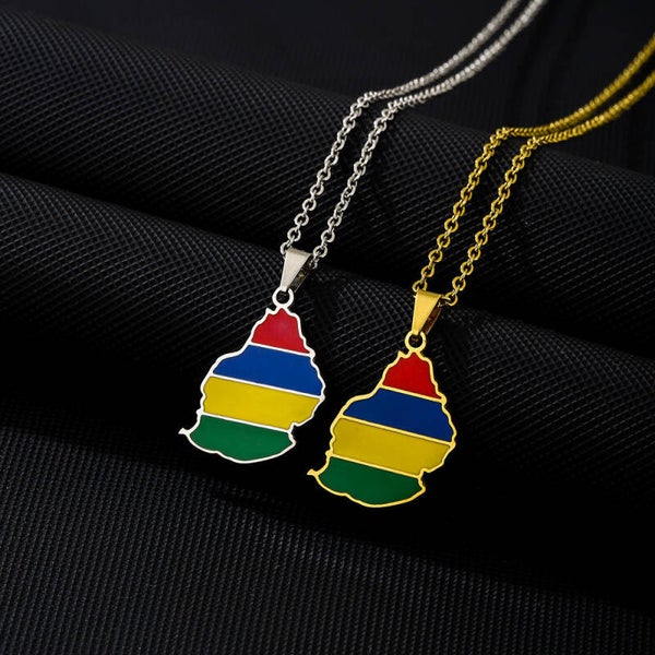 Collier Île Maurice 🇲🇺 – Aux Couleurs du Drapeau en Acier Inoxydable