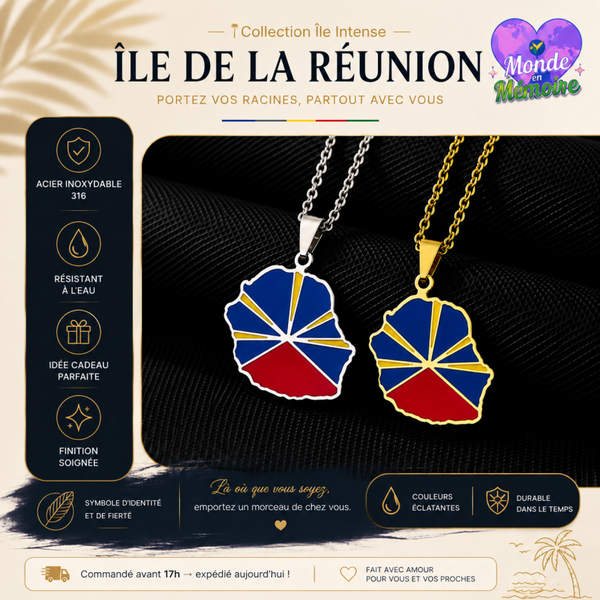 Collier La Réunion 🇷🇪 – Aux Couleurs du Drapeau en Acier Inoxydable