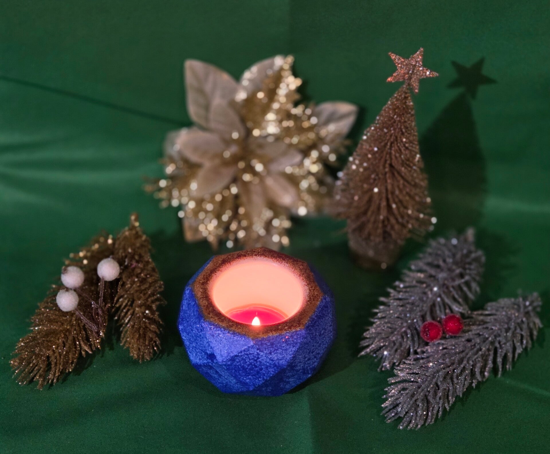 Teelichthalter in Blau/gold