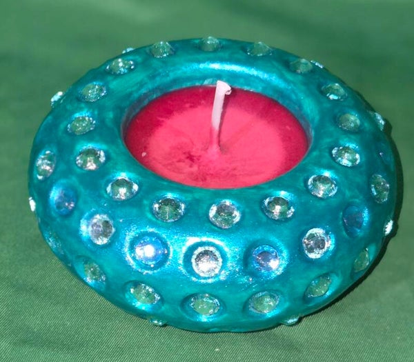 Teelichthalter in hellblau - Duft: Himbeere/Sandelholz