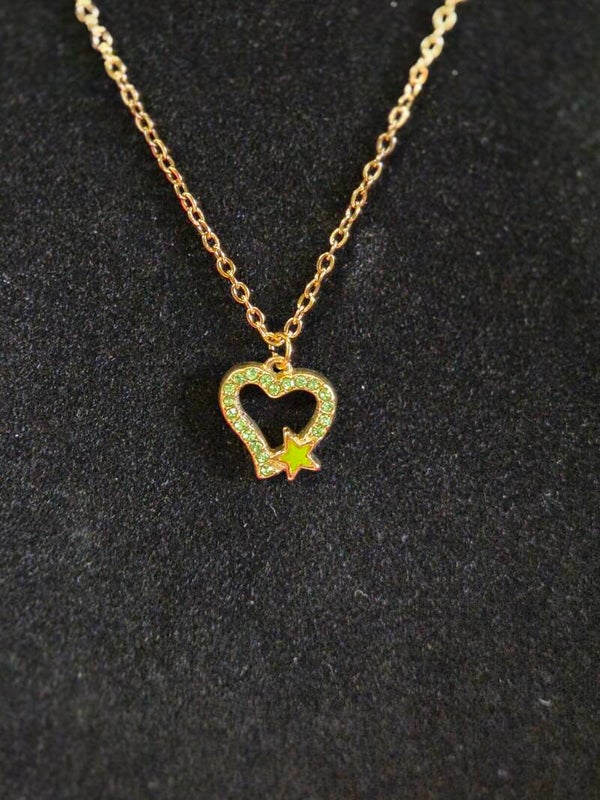 Kette mit hellgrünem Herz und Stern - gold - 304 Edelstahl