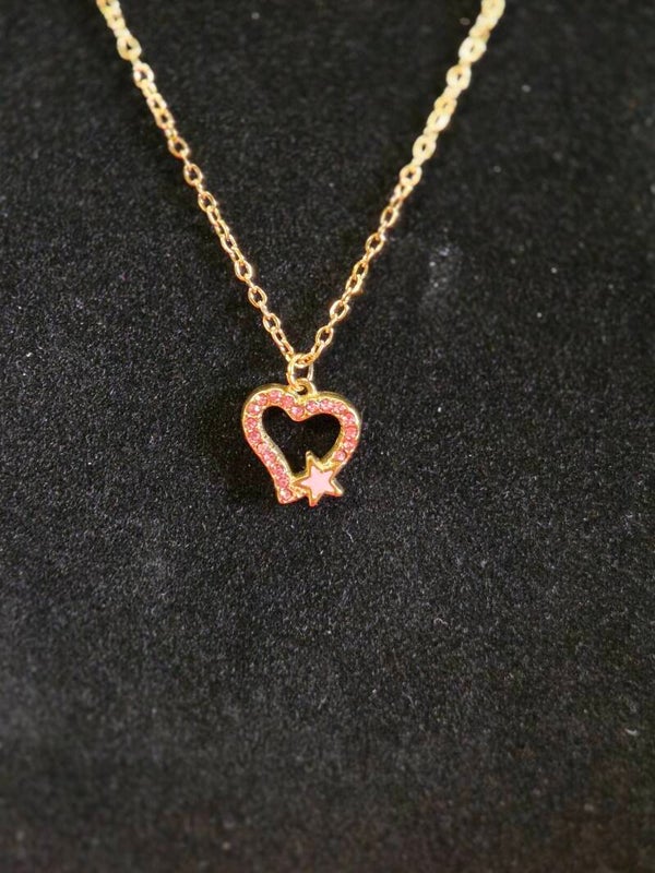 Kette mit rosanem Herz und Stern - gold - 304 Edelstahl