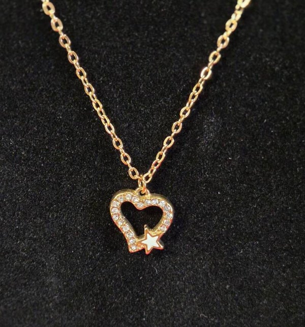 Kette mit weißen Herz und Stern - gold - 304 Edelstahl