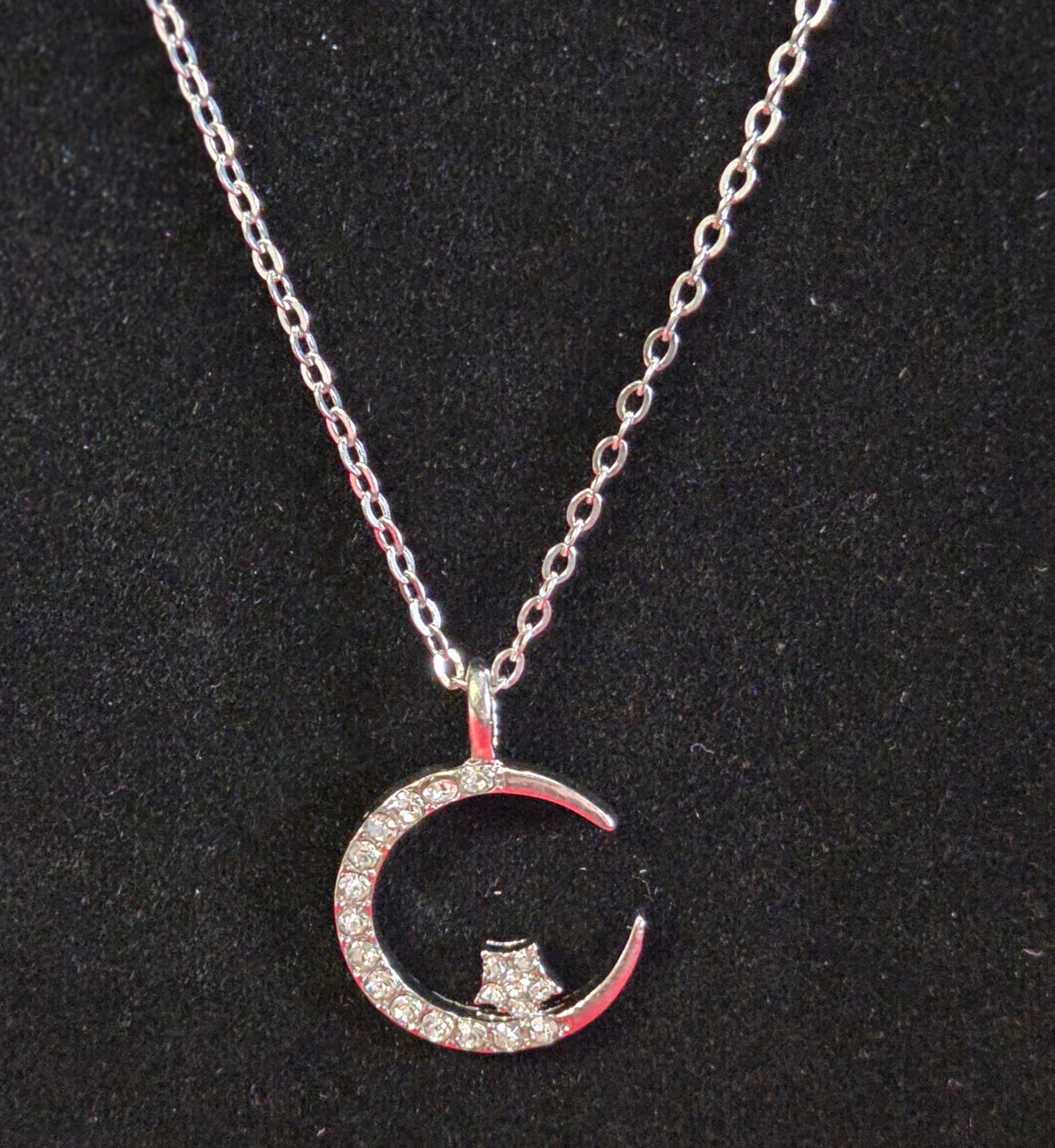 Kette mit Mond - silber - Legierung Strass