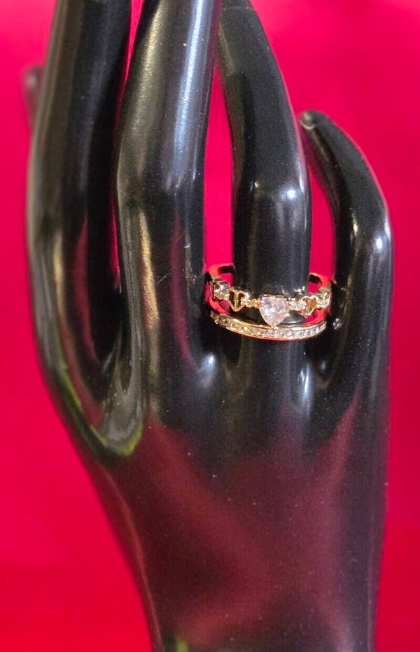 Doppelring mit Herzen - 304 Edelstahl - Verstellbar