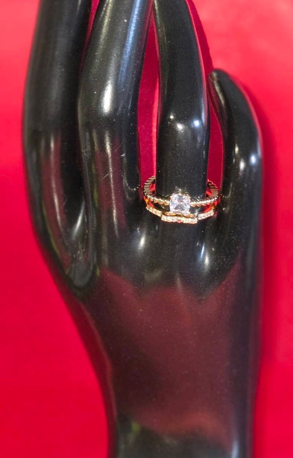 Doppelring mit viereckigen Stein - 304 Edelstahl - verstellbar