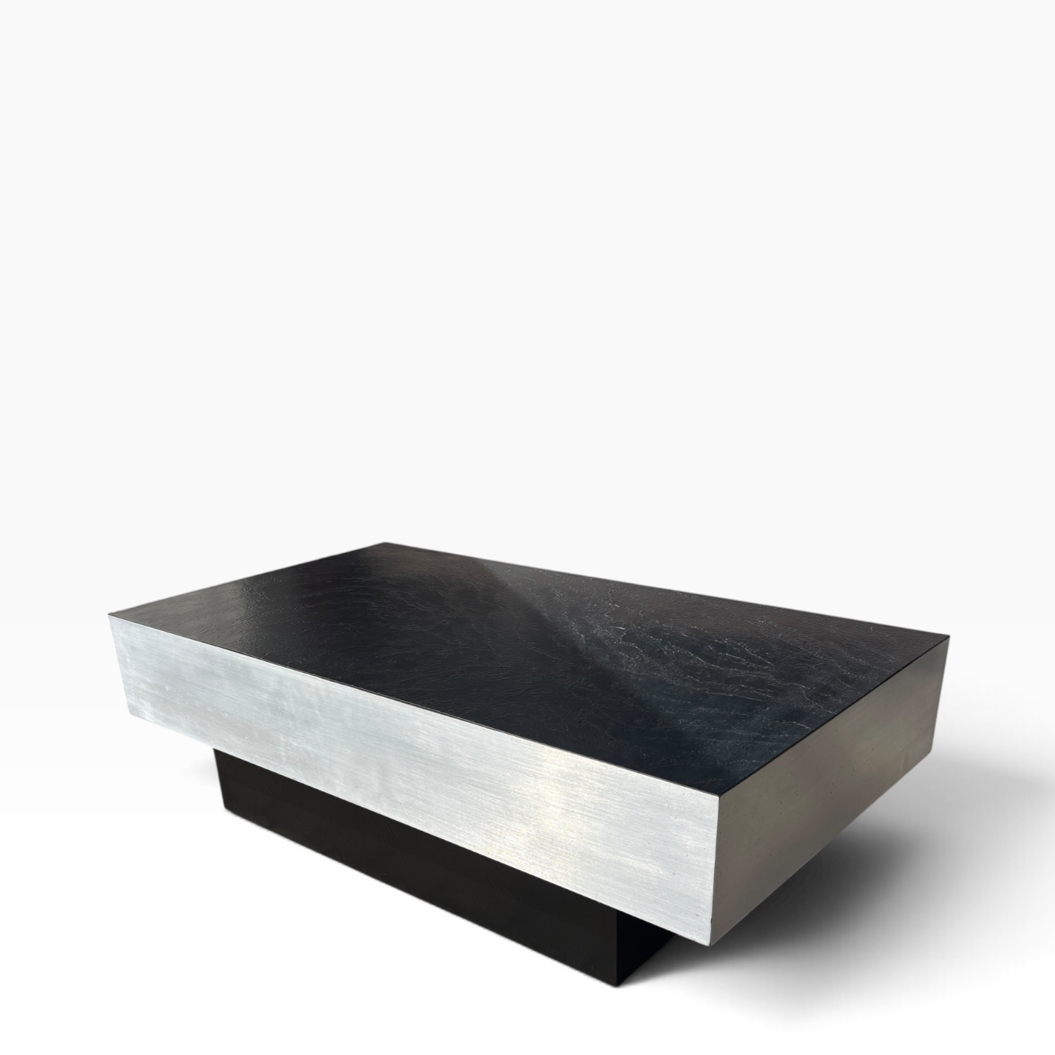 1970s coffee table in faux slate and stailess steel