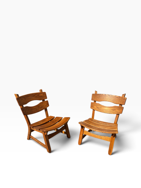 Set of 2 brutalist oak chairs by Dittmann & Co for Awa