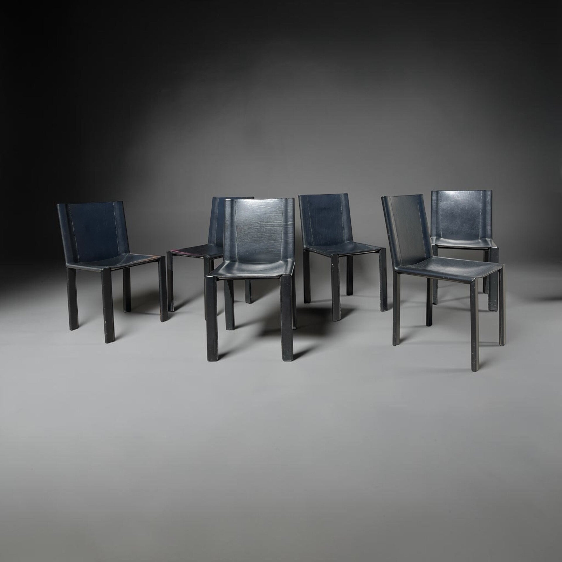 Set of 6 black leather dining chairs by Carlo Bartoli for Matteo Grassi