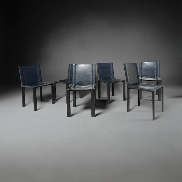 Set of 6 black leather dining chairs by Carlo Bartoli for Matteo Grassi