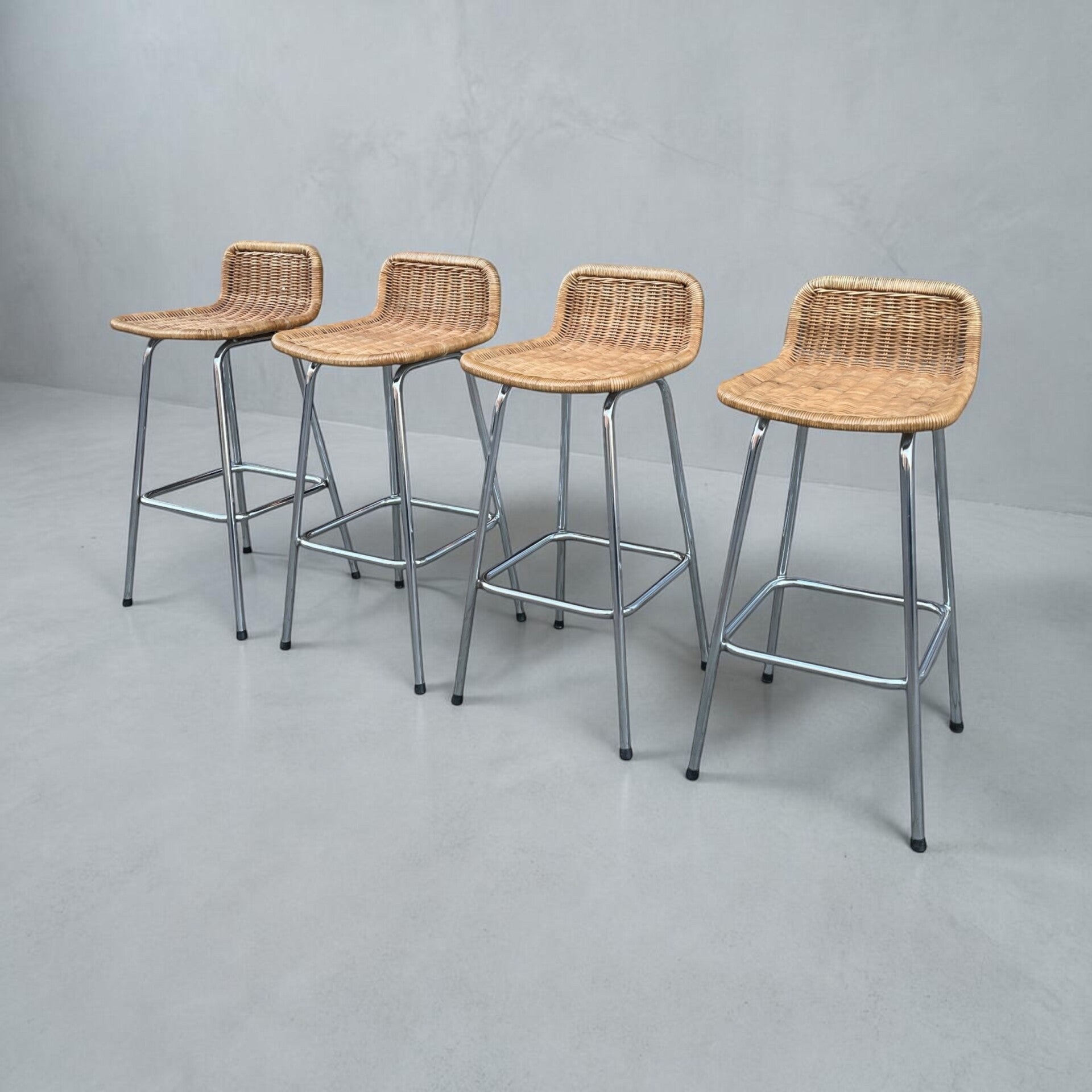 Set of 4 wicker barstools by Dirk van Sliedrecht