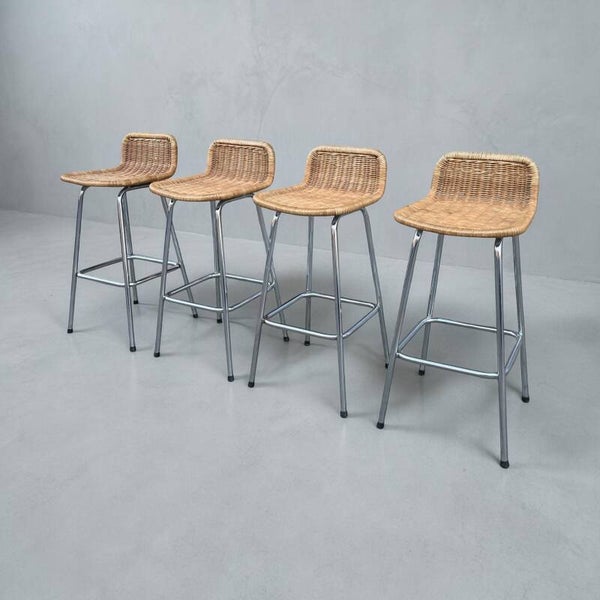 Set of 4 wicker barstools by Dirk van Sliedrecht