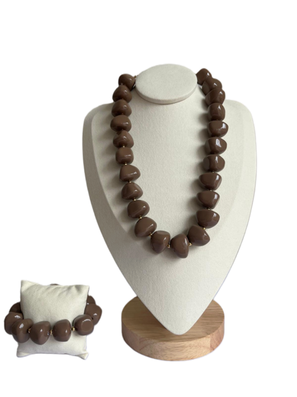 Halsketting set taupe