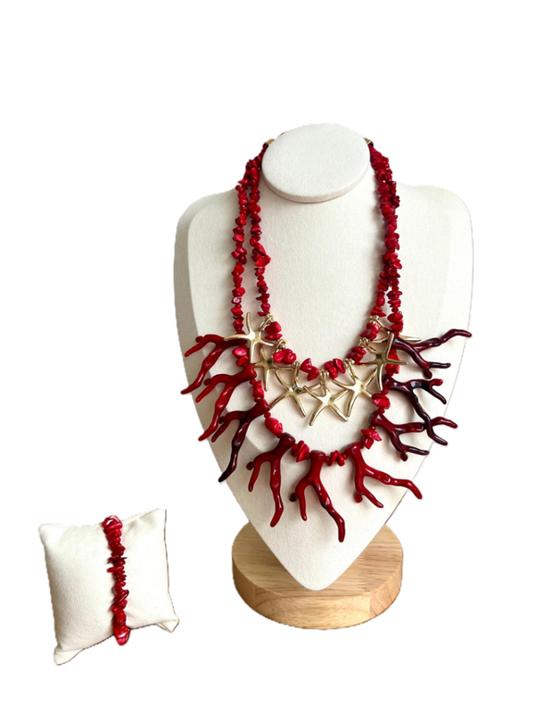 Halsketting koraal set rood