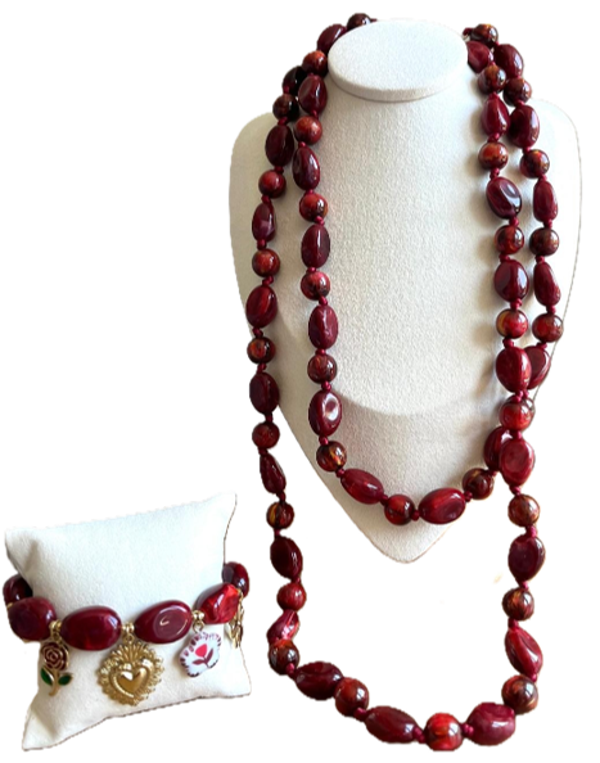 Halsketting set bordo lang
