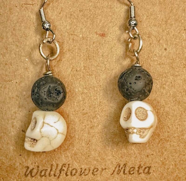 Lava Stone Skull Drop Earrings