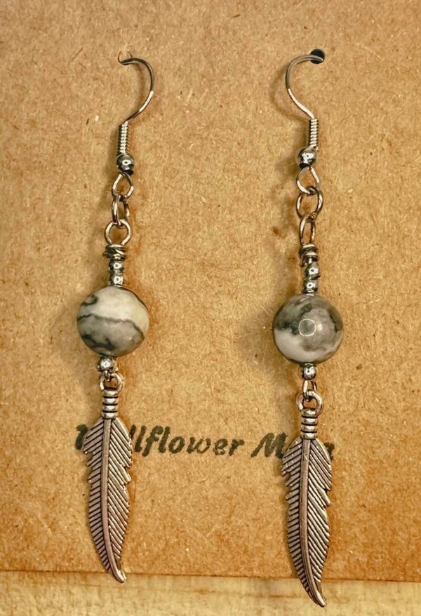 Free Spirit Picasso Jasper Feather Earrings