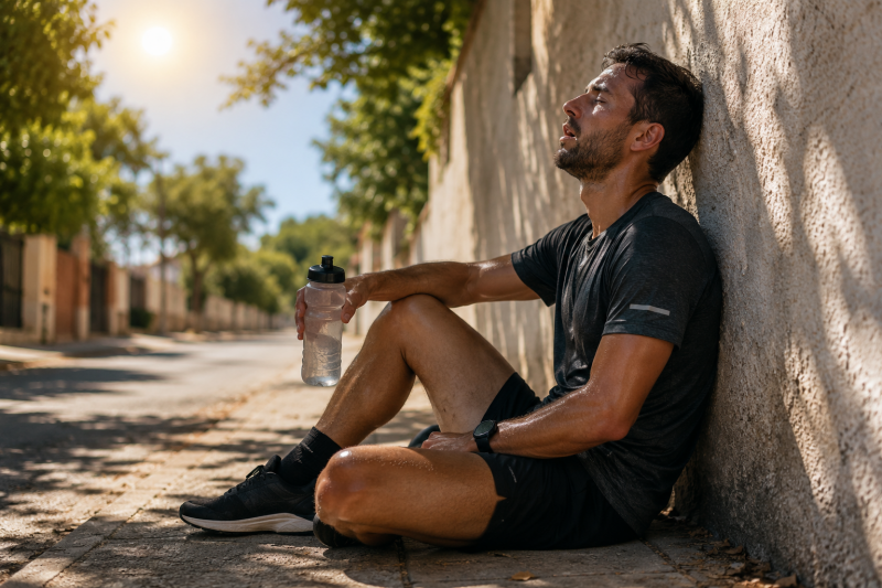Coureur assis à l'ombre après avoir couru par temps chaud