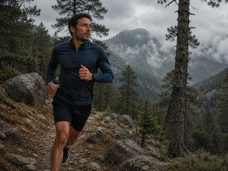 Coureur faisant du heat training sans chaleur et soleil avec un pull