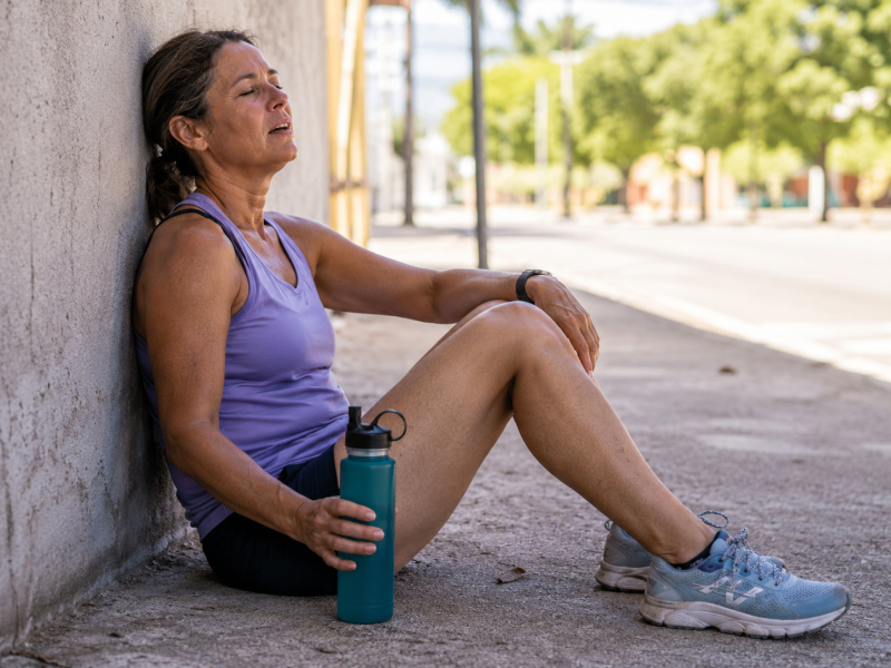 Femme fatiguée après avoir couru sous la chaleur