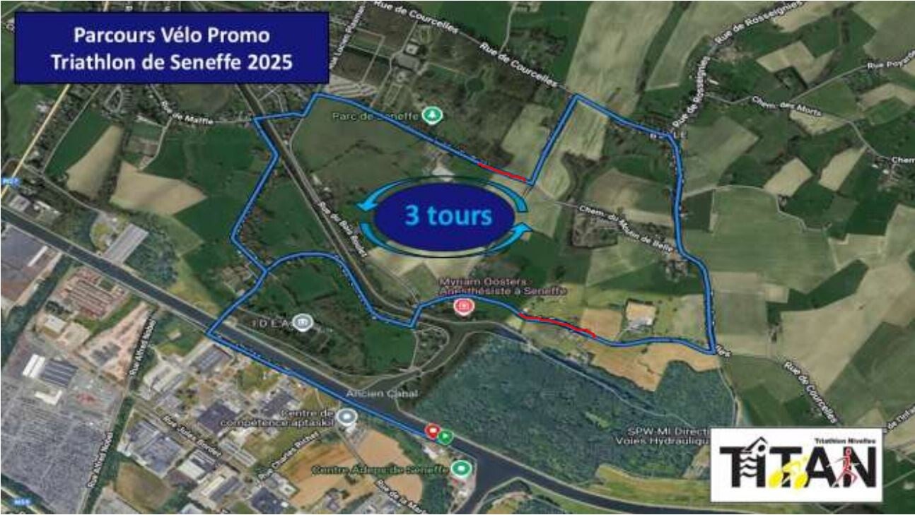 Plan du parcours vélo du Triathlon de Seneffe