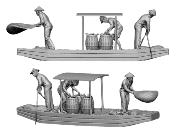 Vietmnamesisches Fischerboot 9 cm lang mit Sonnenverdeck