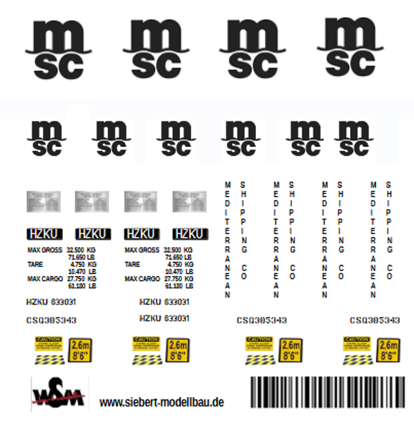Beschriftungssatz für zwei 20 und 40 ftft Container