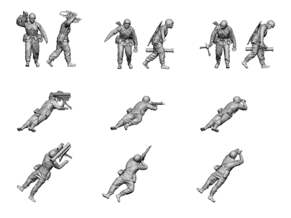 12 Soldaten mit MILAN, 6 gehend und 6 liegend