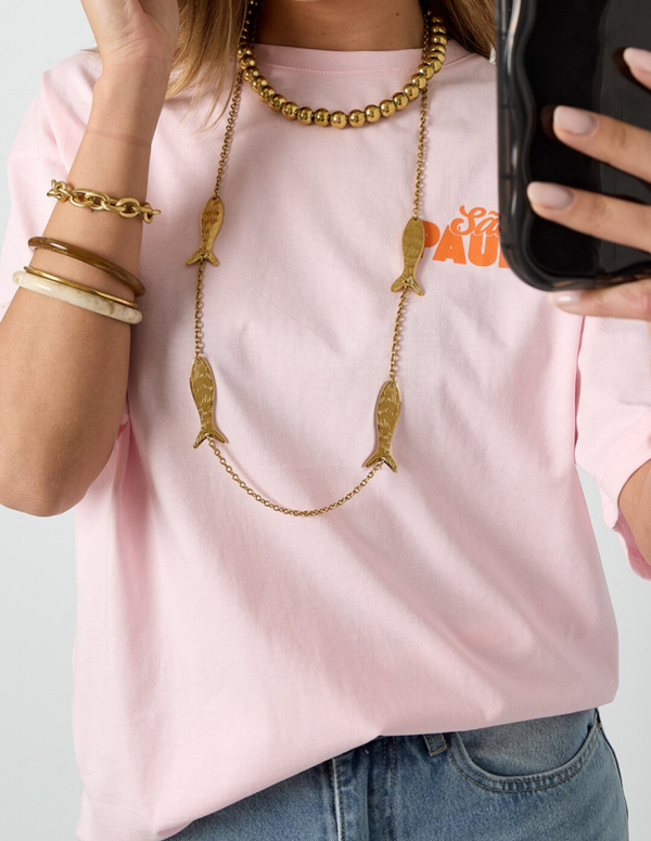Lange ketting met vissen - goudkleurig