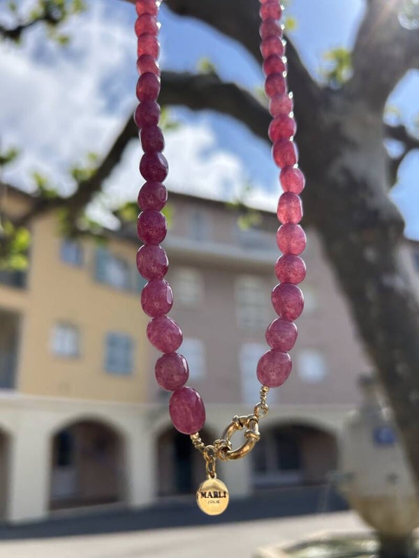 Strawberry pink Jellybean Soleil necklace - Kralenketting