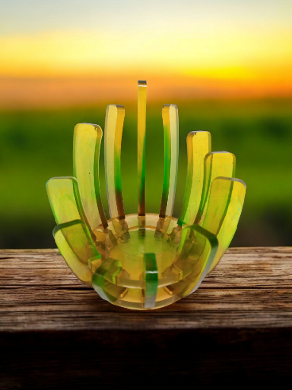 Windlicht grün/gelb "Flamme"