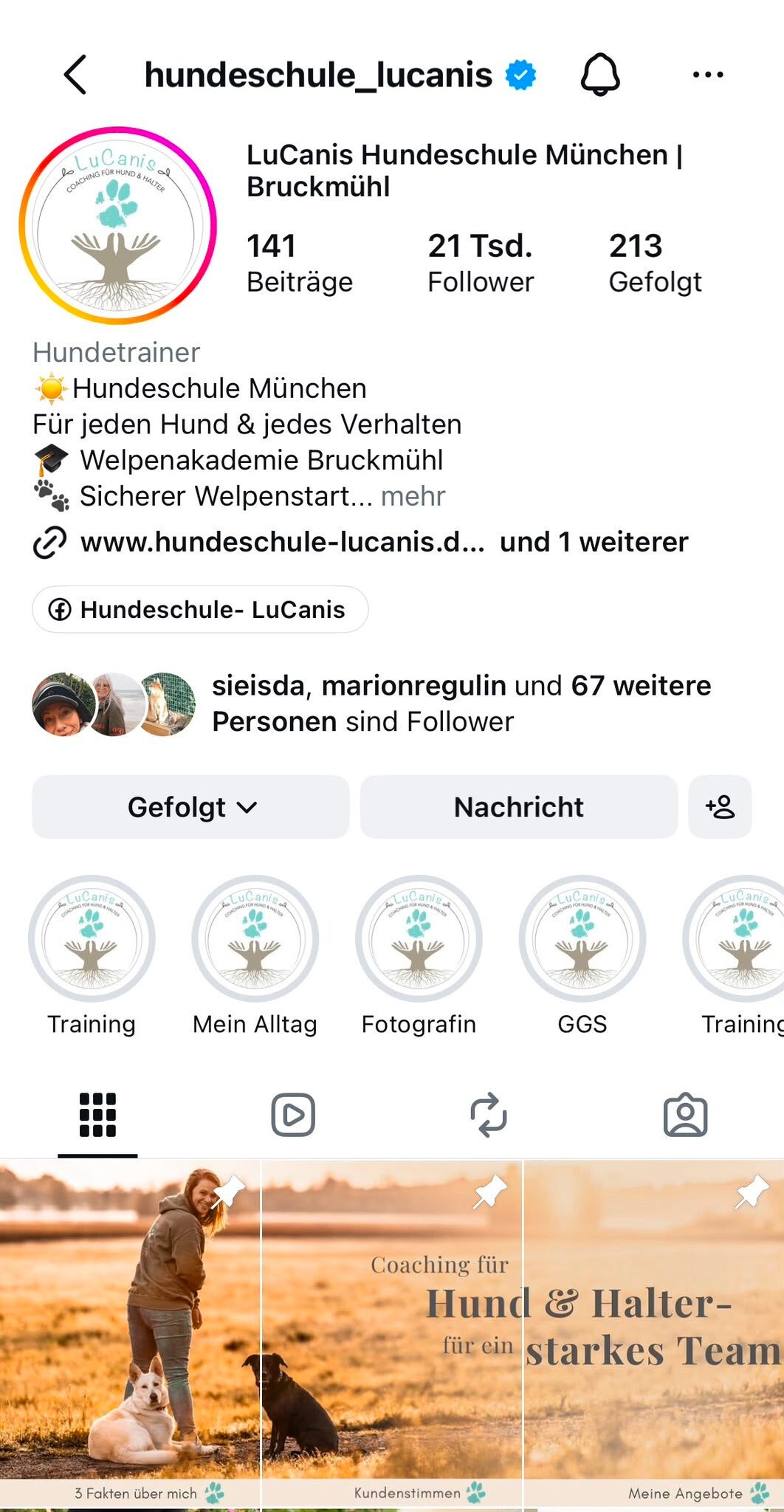 Instagram der Hundeschule LuCanis bei München und Bruckmühl