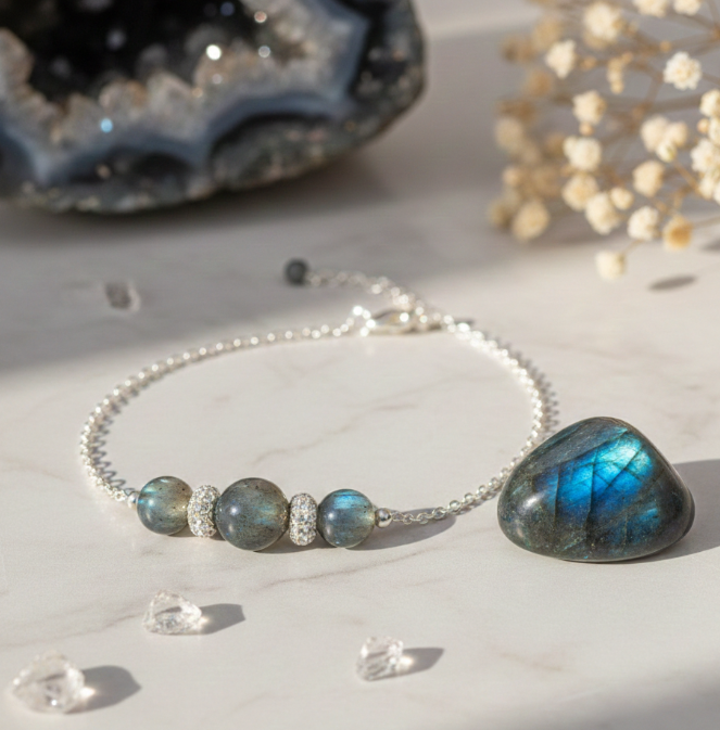 Bracelet 3 perles rondes Labradorite 6/8 mm - Argent rhodié