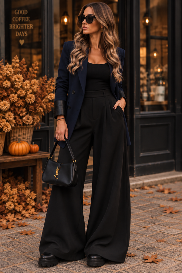 Leather Luxe Blazer Navy