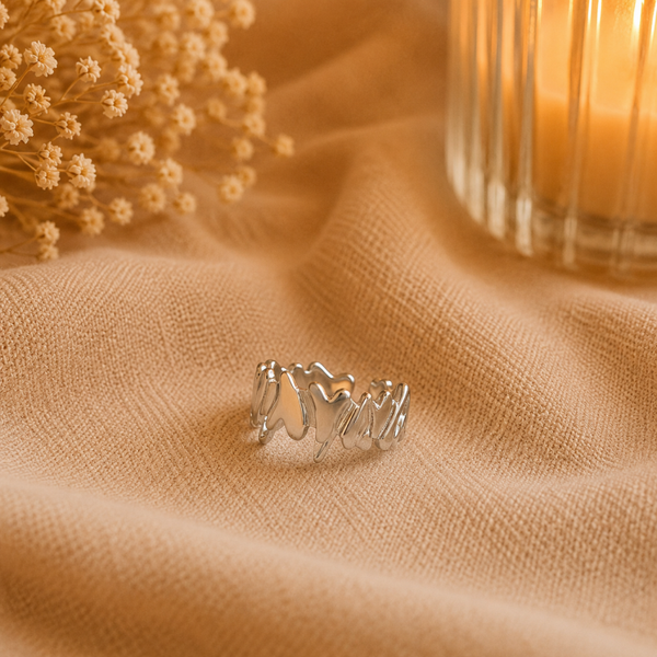 Silver Wave Hearts Ring