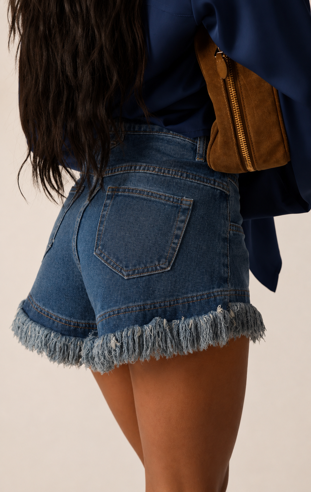 Ruffle Denim Short Blue