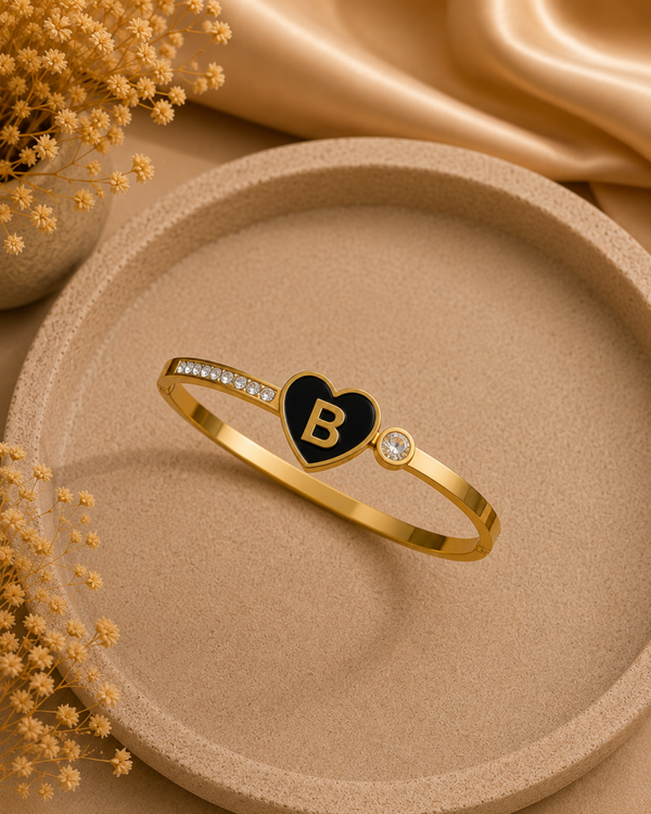 Golden Initial Heart Bangle