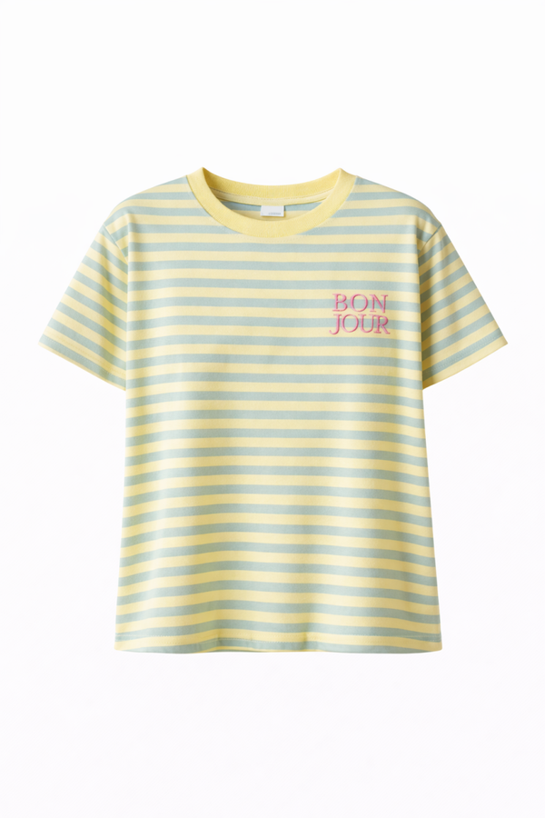 Bonjour Stripe Tee Mint/Geel