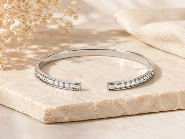 Silver Crystal Cuff Bangle