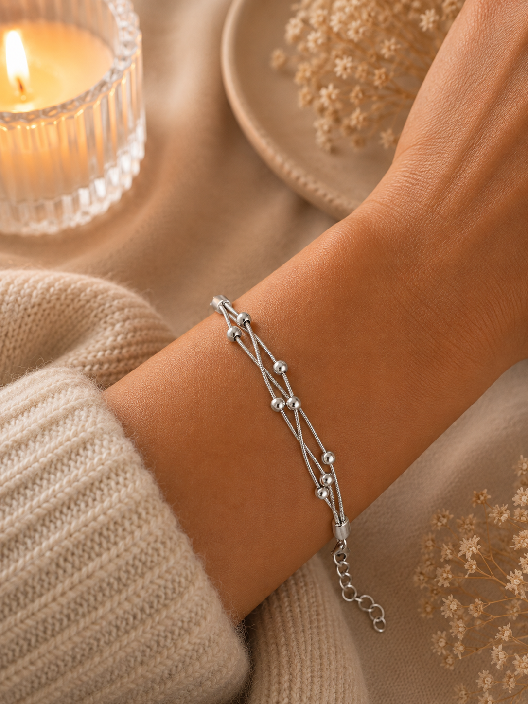 Silver Beaded Layer Bracelet