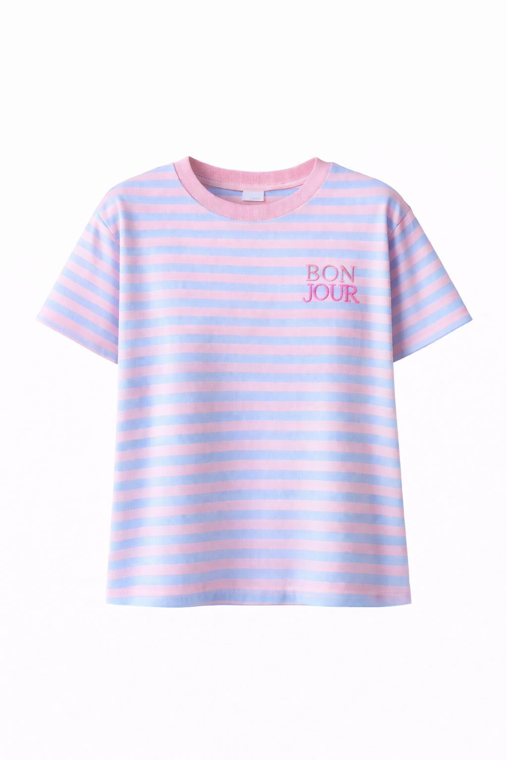 Bonjour Stripe Tee Roze/Blauw